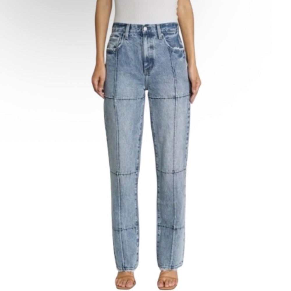 Pistola Cassie Super High‎ Rise Straight Jeans 25 Patchwork Distressed Light